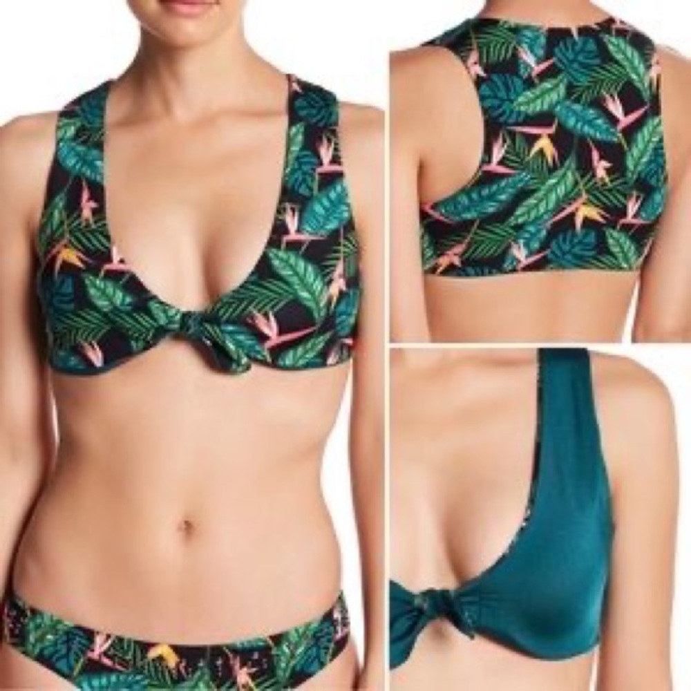 Dolce Vita Tropical Tie Front Reversible Underwire Swim Bikini Top